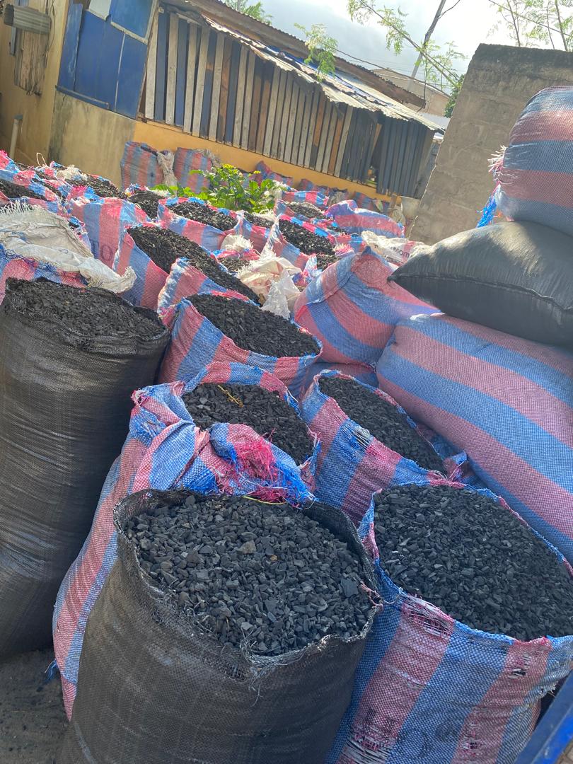 A loaded sacks of charcoal